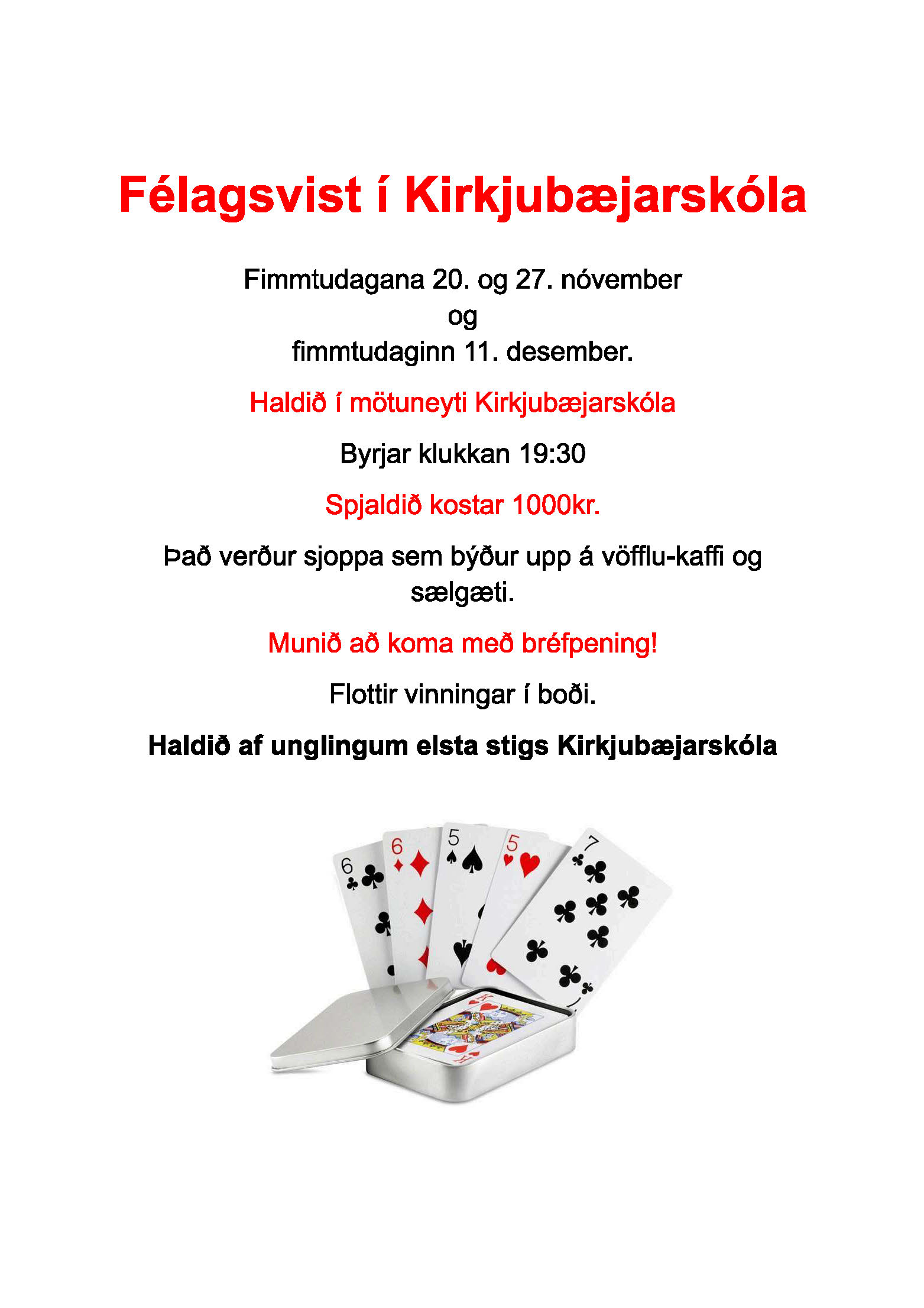 Félagsvist auglýsing