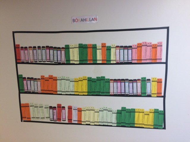 Bókahillan fína sem nemendur náðu að fylla